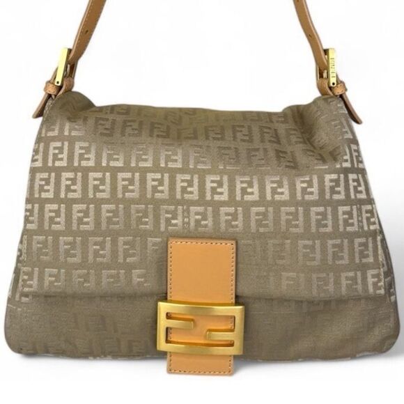 Authentic FENDI Mama Beige Monogram FF Zucchino Canvas Single Shoulder B… - Picture 1 of 16
